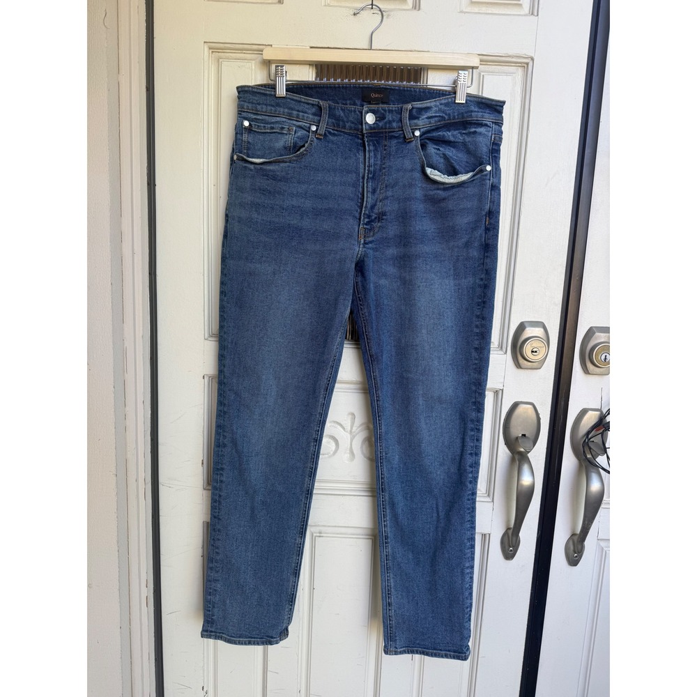 Quince Mens Medium Wash Straight Leg Stretch Denim Jeans Size 34x30